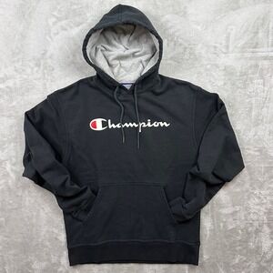 Champion Men's M‎ Black Hoodie – Gray Hood Logo Pullover Streetwear Essential